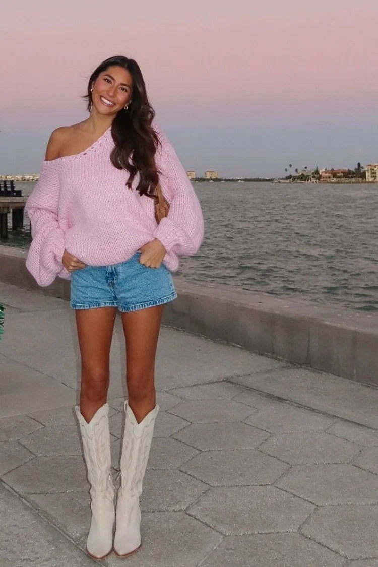 Delvey Light Pink Chunky Knit Sweater