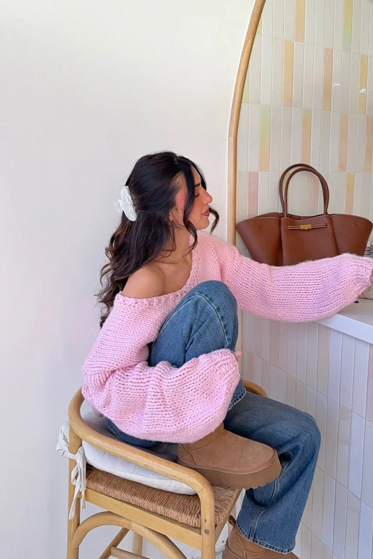 Delvey Light Pink Chunky Knit Sweater