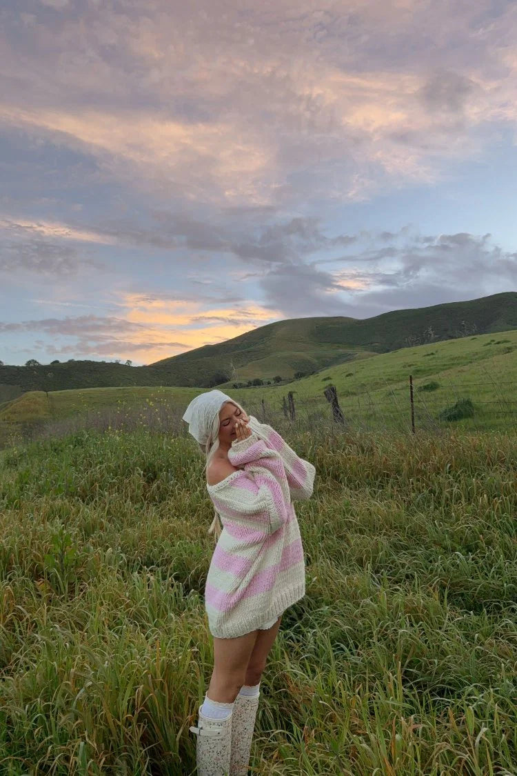 Delvey Pink Striped Chunky Knit Sweater