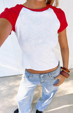 Denny White Contrast Raglan Fitted Tee