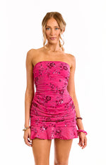 Denver Hot Pink Strapless Beaded Party Mini Dress Image