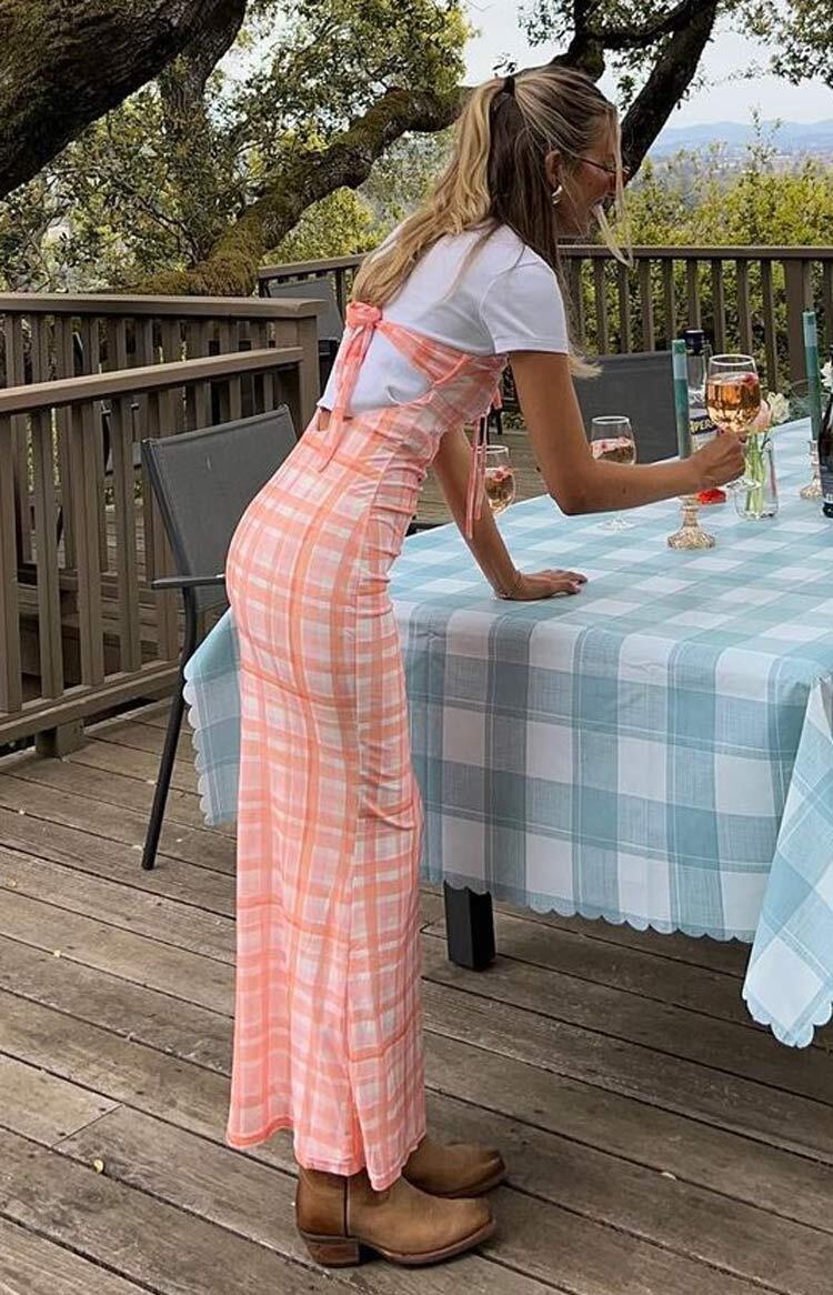 Diane Orange Check Midi Dress Image