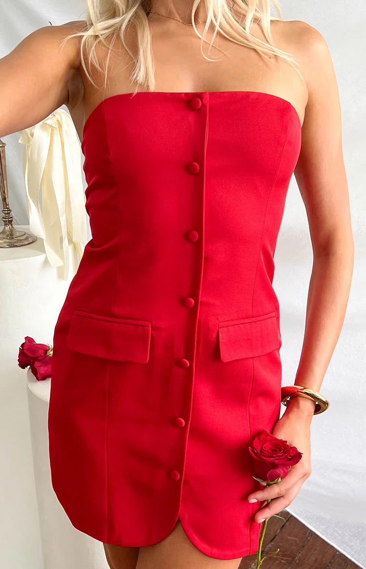 Dianna Red Strapless Mini Dress - US 14 | Beginning Boutique exclusive Dianna Red Strapless Mini Dress - US 14 | Beginning Boutique exclusive