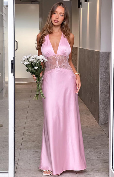 Divandi-Pink-Lace-Halter-Neck-