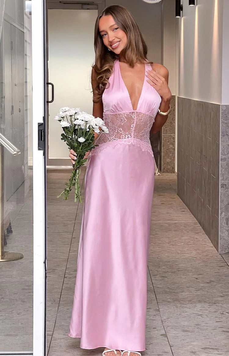boutique all lace plunge neck maxi dress Maria Lace Halter Maxi Dress