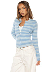 Dori Blue Zip Stripe Knit Sweater