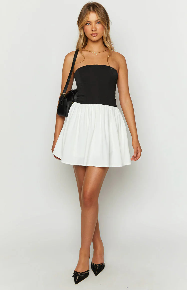 black and white corset dress Sparkly Strapless Floral Corset Dress Black White