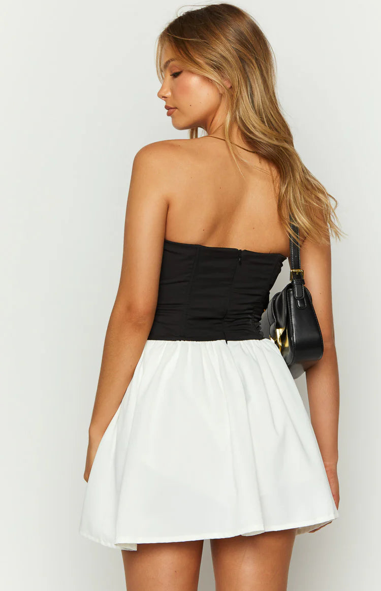 black white corset dress Strapless Bow Corset A Line Dress Black White