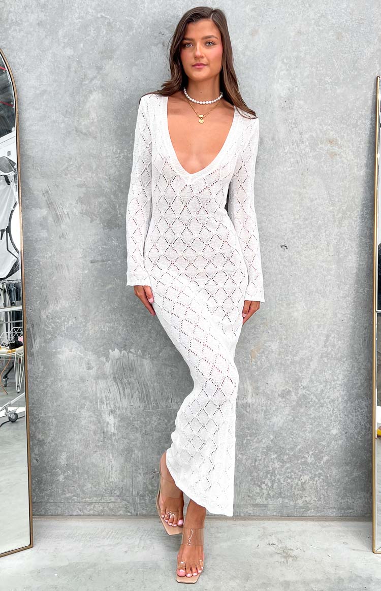 Drea White Backless Knit Maxi Dress Image