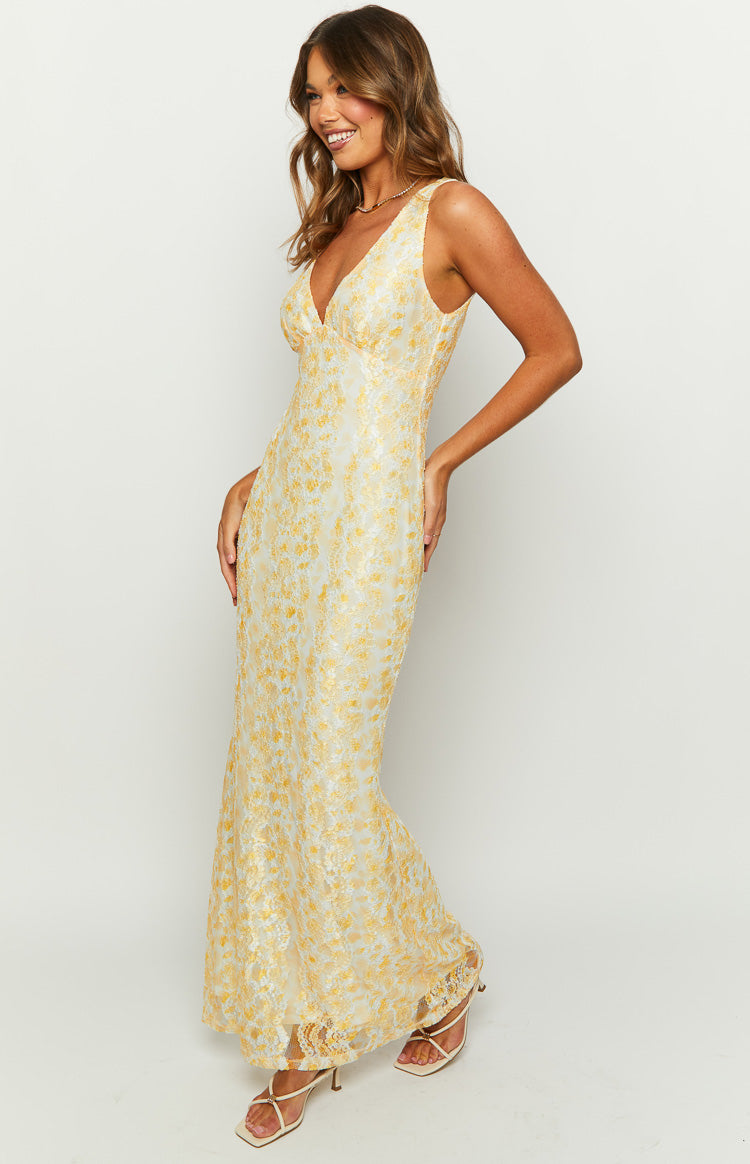 Farida Yellow Lace Maxi Dress | Beginning Boutique US