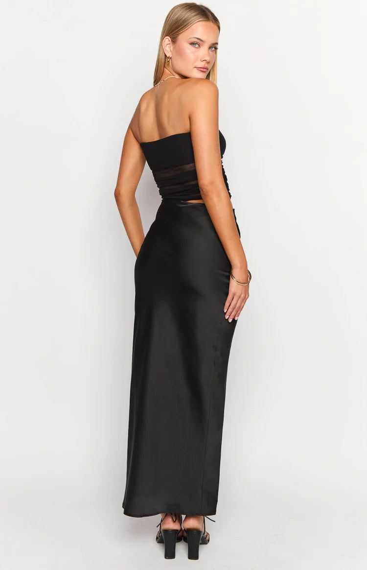 Elinor Black Satin Maxi Dress - 6