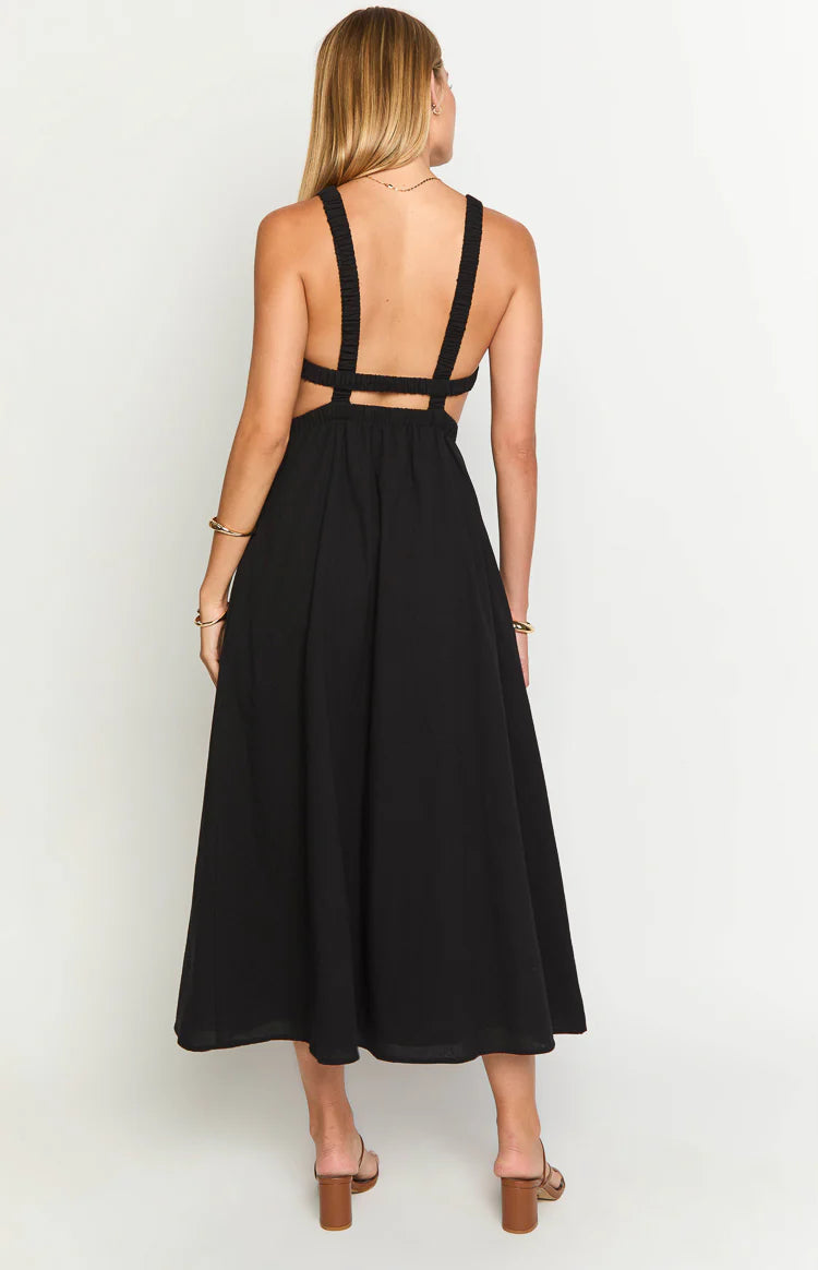 Kensie Black Backless Midi Dress | Beginning Boutique US Kensie Black Backless Midi Dress | Beginning Boutique US