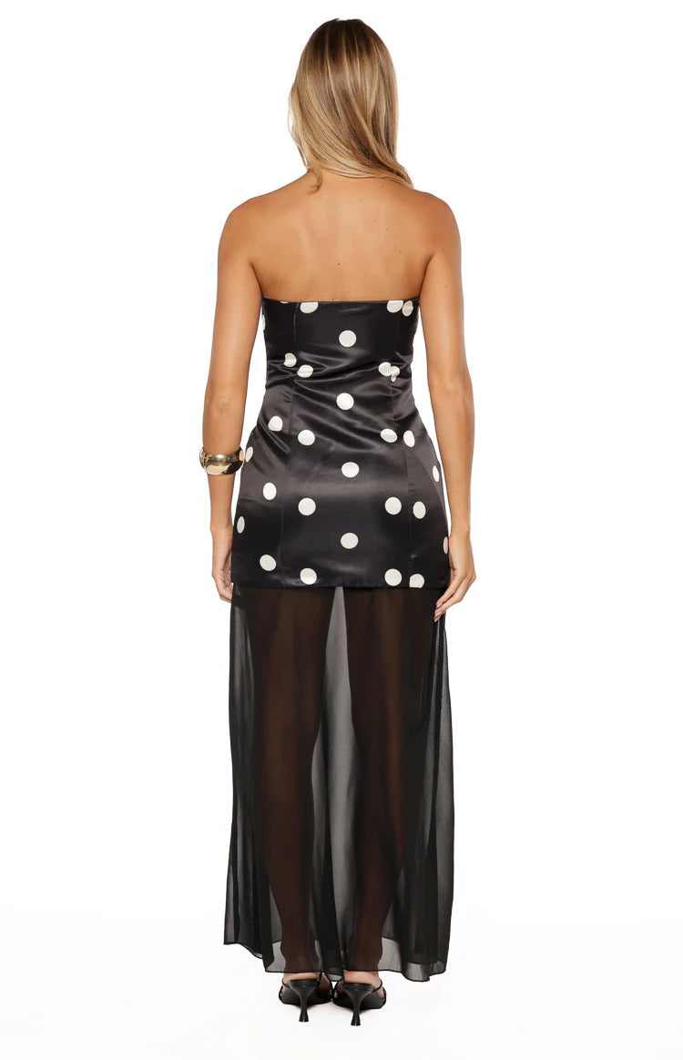 eden strapless maxi dress black Eden Black Polka Dot Maxi Dress - US 4