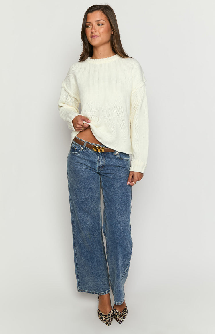 Edwina Cream Raw Edge Knit Sweater Image