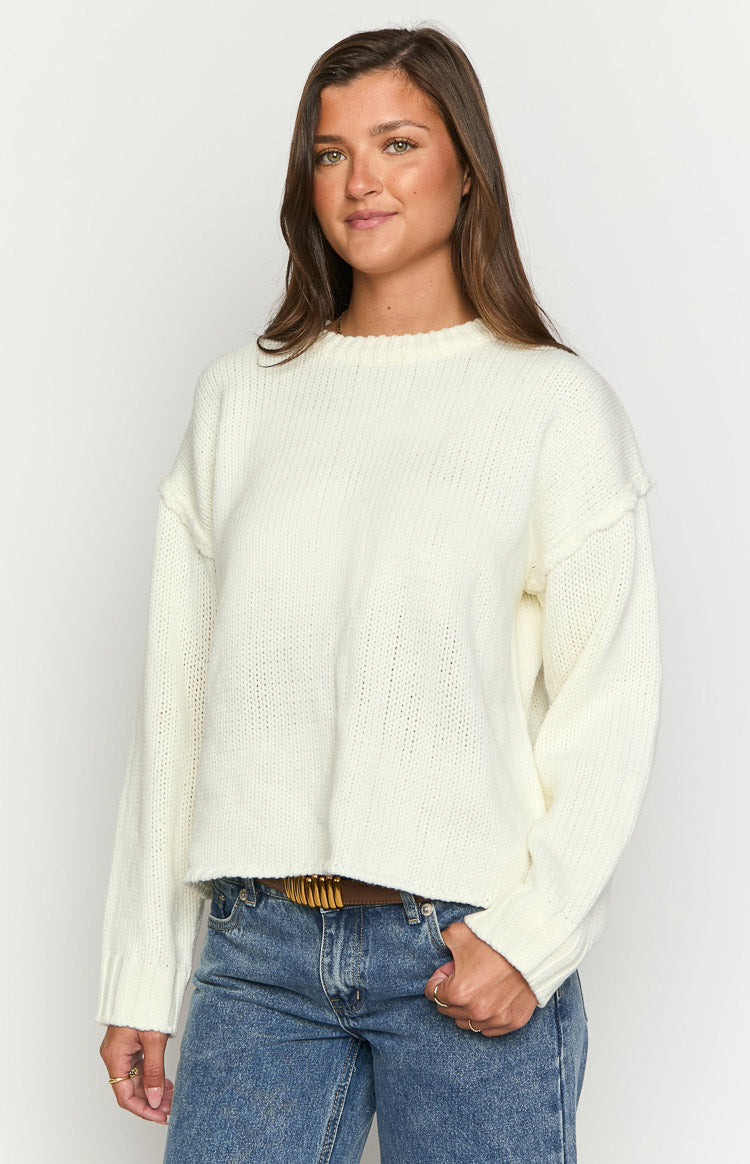 Edwina Cream Raw Edge Knit Sweater Image