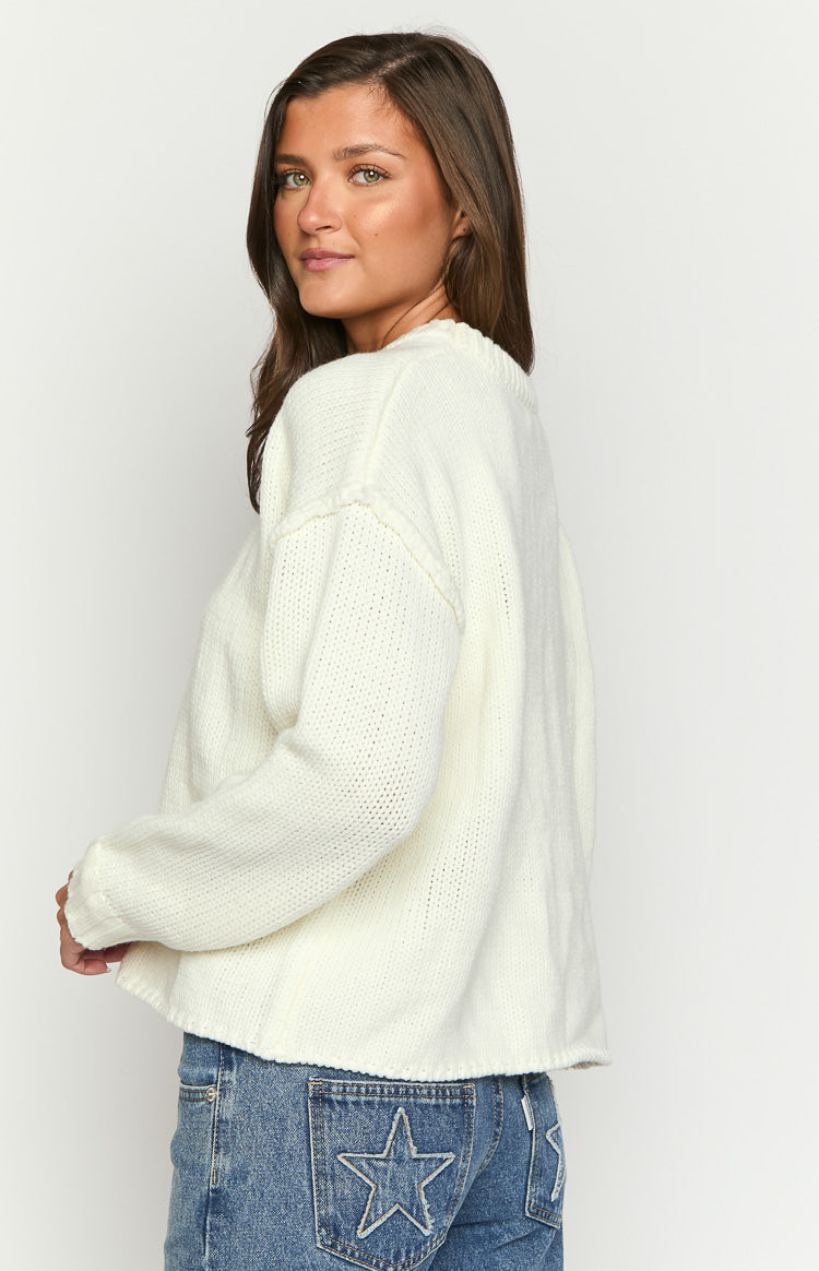 Edwina Cream Raw Edge Knit Sweater Image