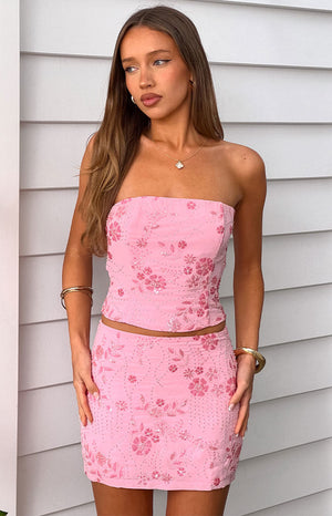 Eivissa Light Pink Beaded Mini Skirt