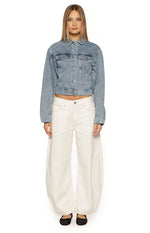 Elana Mid Wash Cinched Waist Denim Jacket Image