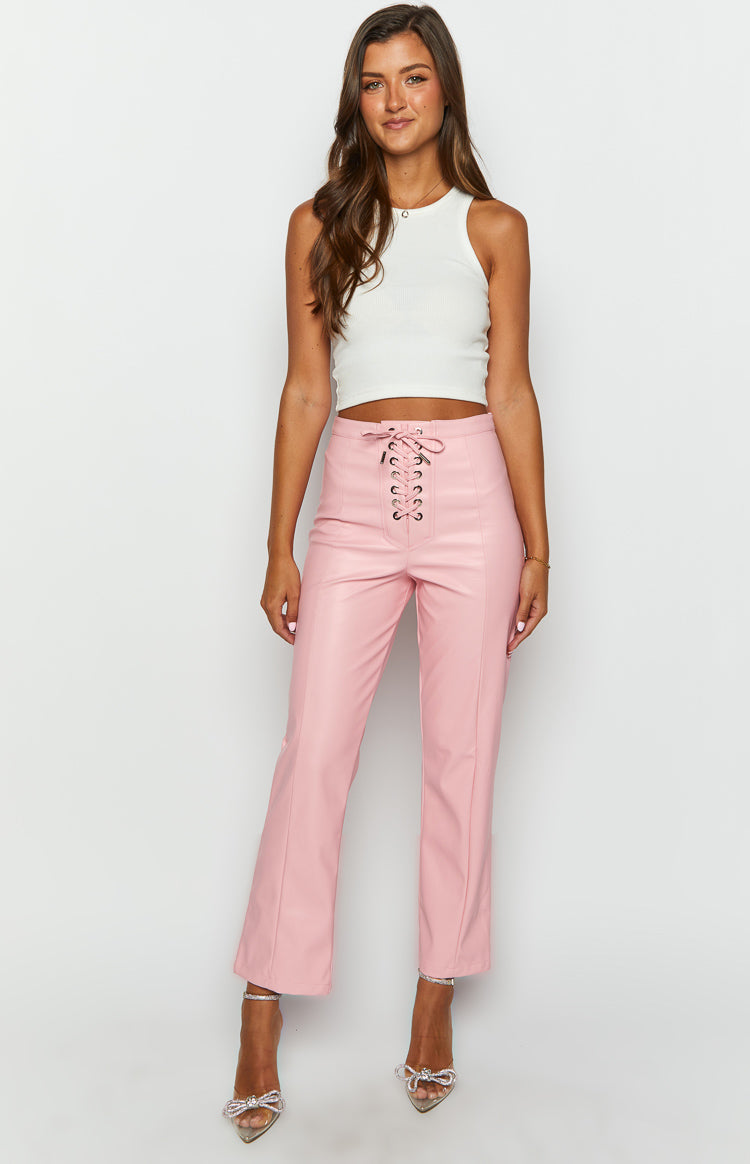 Elevate Pink PU Leather Pants Image