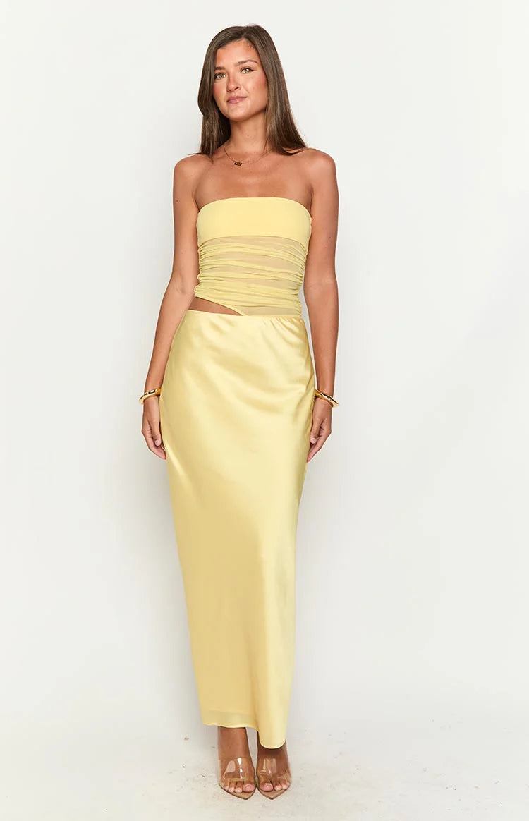 Elinor Yellow Satin Maxi Dress - 12 | Beginning Boutique Exclusive Elinor Yellow Satin Maxi Dress - 12 | Beginning Boutique Exclusive