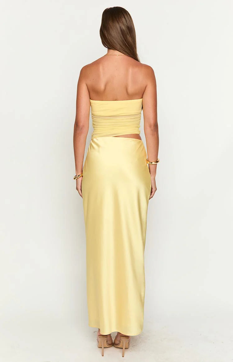 Elinor Yellow Satin Maxi Dress - 12 | Beginning Boutique Exclusive Elinor Yellow Satin Maxi Dress - 12 | Beginning Boutique Exclusive