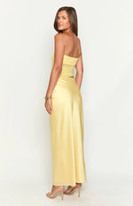 Elinor Yellow Satin Maxi Dress - 12