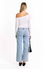 Elkie White Tie Waist Long Sleeve Top
