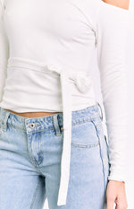 Elkie White Tie Waist Long Sleeve Top Image