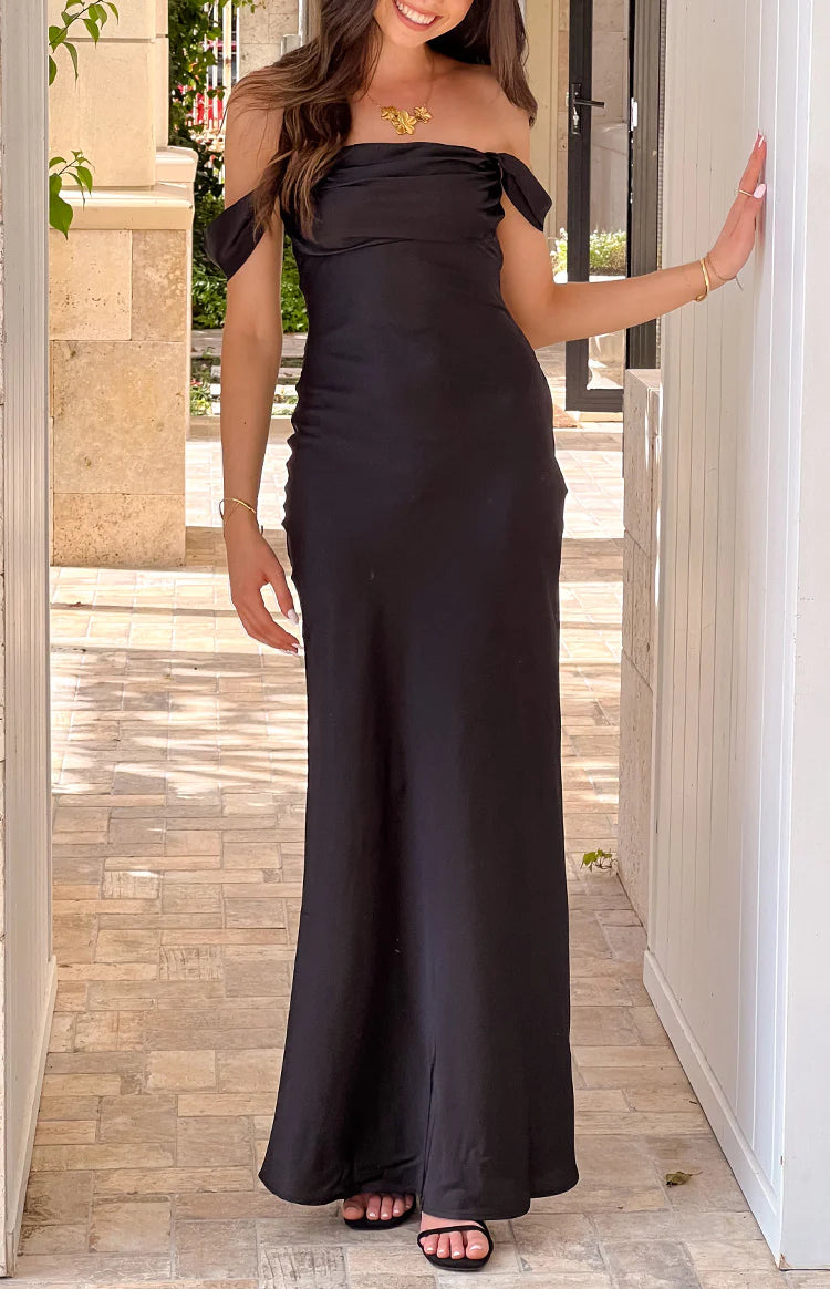 Ella Black Off Shoulder Formal Maxi Dress