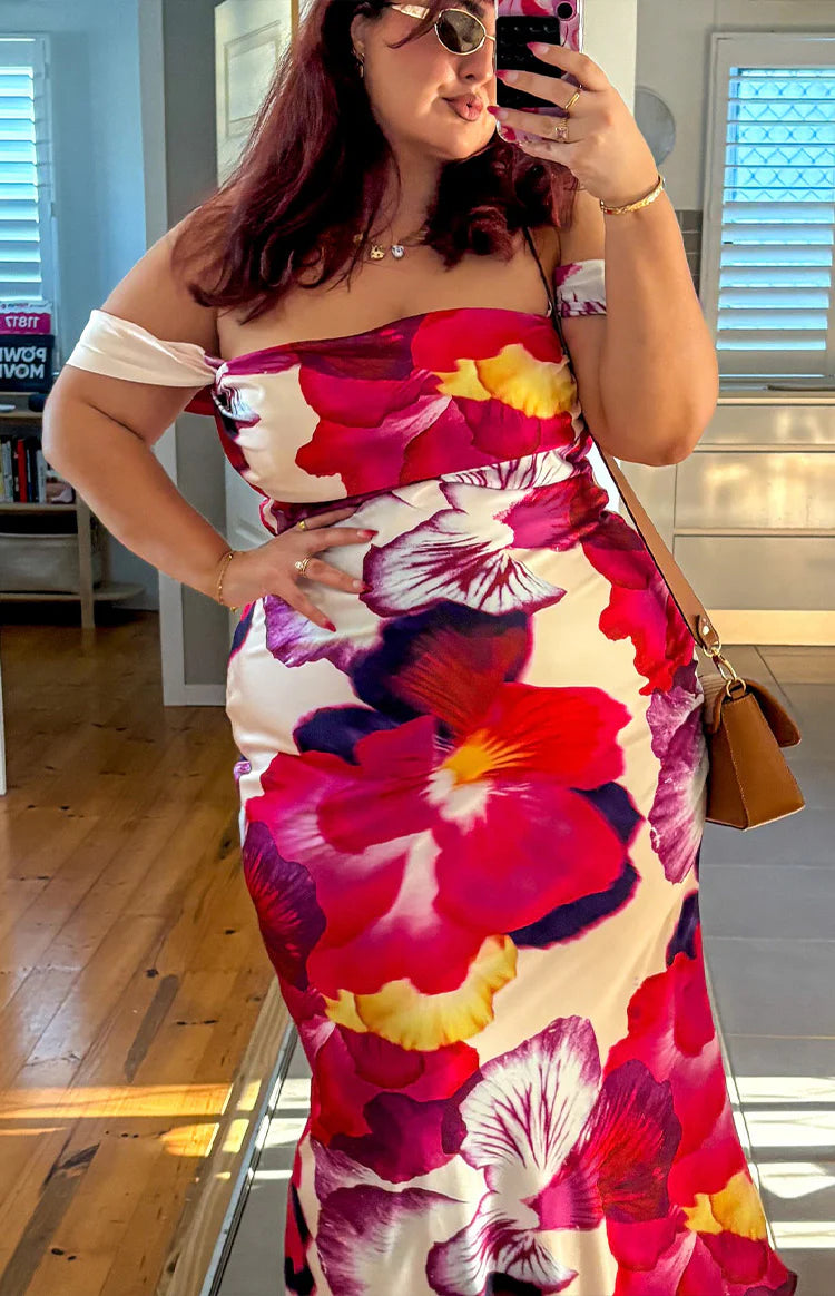Ella Pink Floral Print Off Shoulder Formal Dress - US 2 | Beginning Boutique Exclusive Ella Pink Floral Print Off Shoulder Formal Dress - US 2 | Beginning Boutique Exclusive