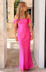 Ella Hot Pink Off Shoulder Formal Dress Image