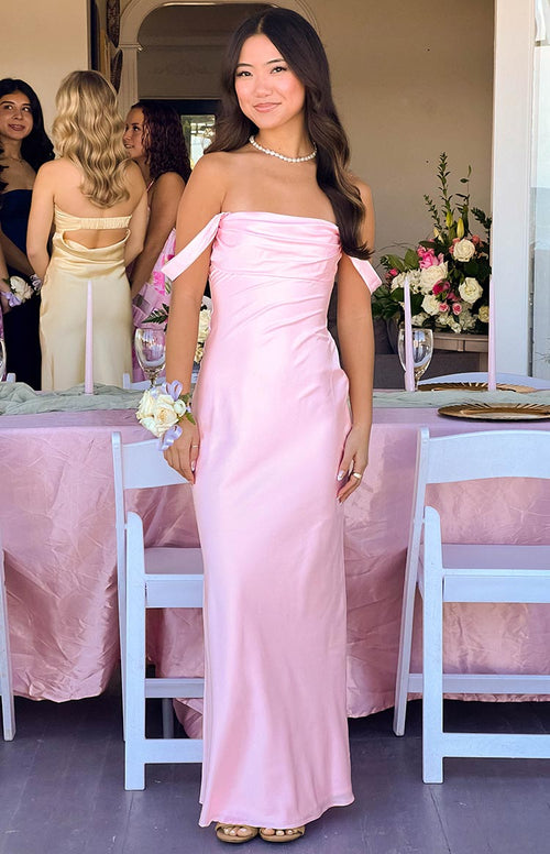 Ella Light Pink Off Shoulder Formal Maxi Dress Beginning Boutique US