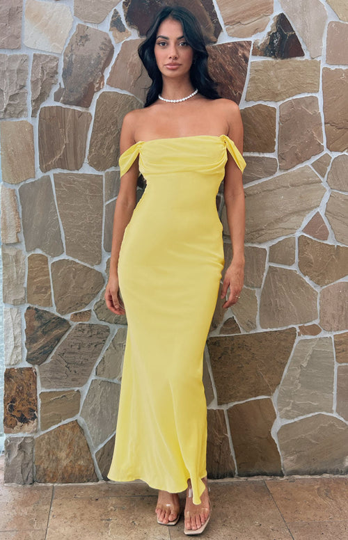 Ella Light Yellow Off Shoulder Formal Maxi Dress Beginning
