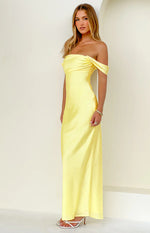 Ella Light Yellow Off Shoulder Formal Maxi Dress