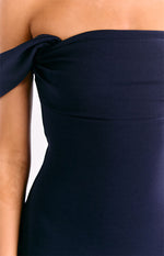 Ella Navy Off Shoulder Crepe Formal Maxi Dress Image