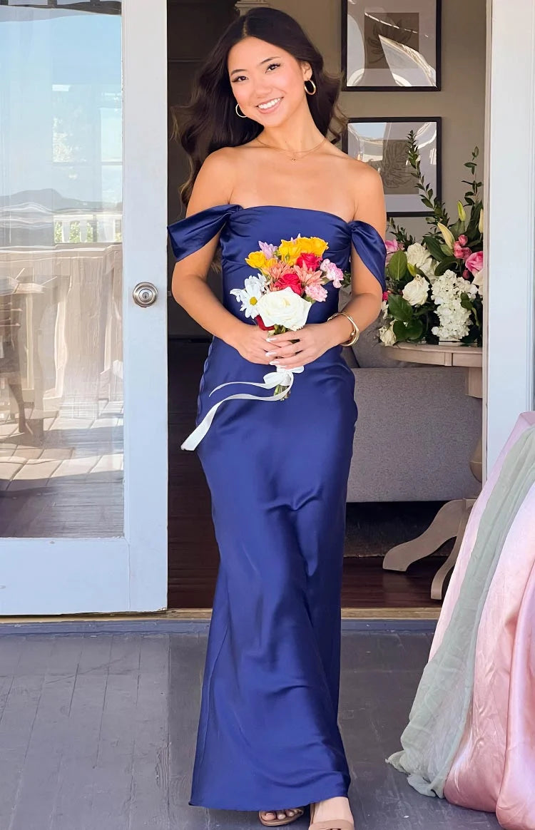 Ella Navy Off Shoulder Formal Maxi Dress - US 18