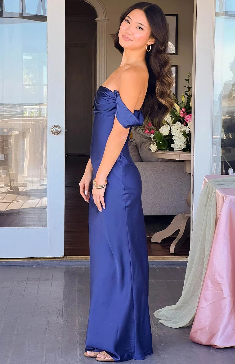 Ella Navy Off Shoulder Formal Maxi Dress - US 18
