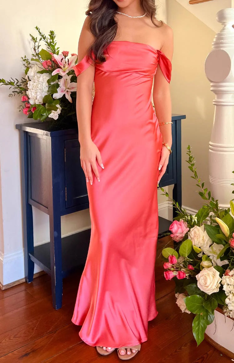 ella pink off shoulder formal dress Ella Pink Off Shoulder Prom Dress - US 10