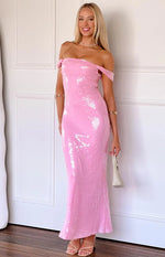 Ella Pink Sequin Off Shoulder Formal Maxi Dress