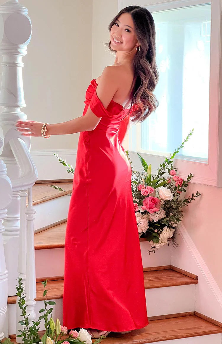 Ella Red Off Shoulder Formal Dress - US 0 | Beginning Boutique Exclusive Ella Red Off Shoulder Formal Dress - US 0 | Beginning Boutique Exclusive