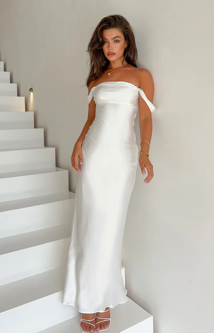 Ella White Off Shoulder Formal Dress - 8 | Beginning Boutique Exclusive Ella White Off Shoulder Formal Dress - 8 | Beginning Boutique Exclusive