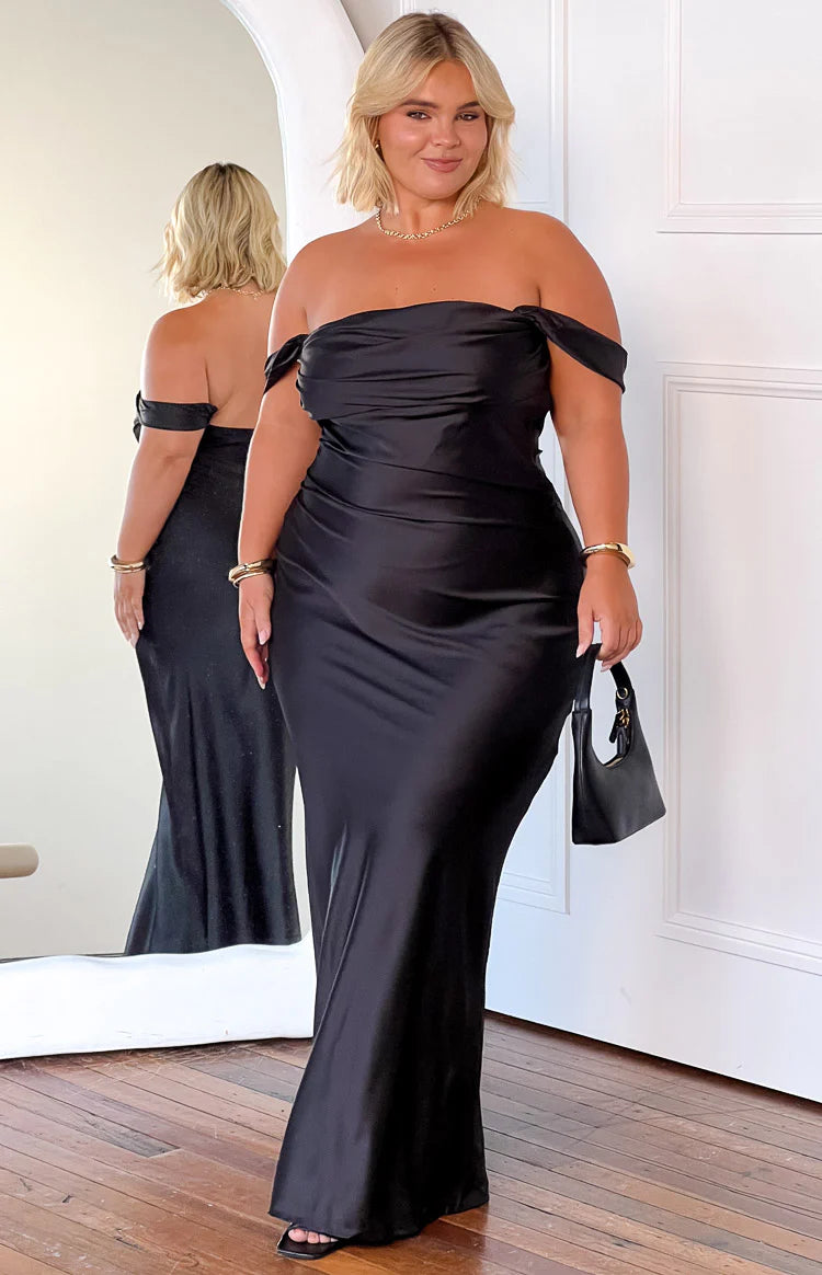 Ella Black Off Shoulder Formal Maxi Dress