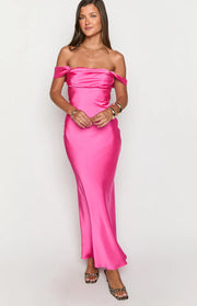 Ella Hot Pink Off Shoulder Formal Dress
