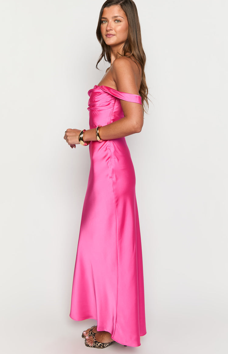 Ella Hot Pink Off Shoulder Formal Dress Image
