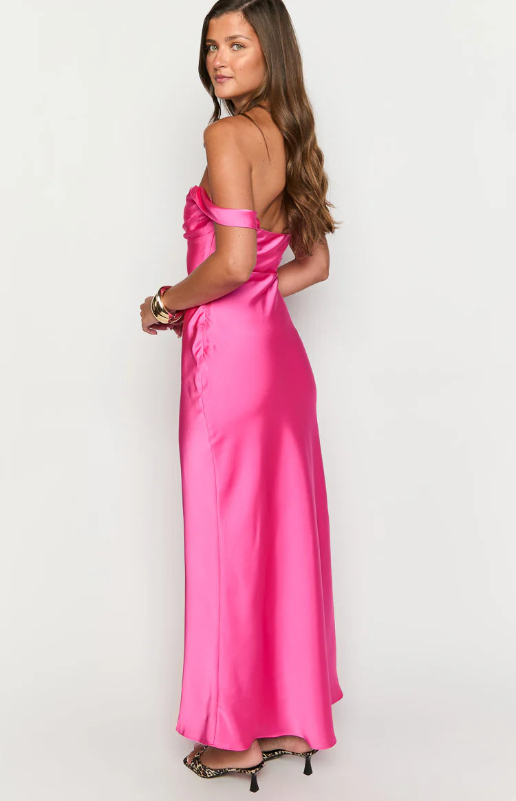 Ella Hot Pink Off Shoulder Formal Dress