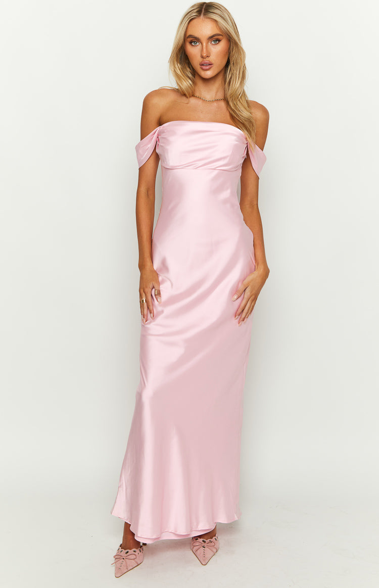 Ella Light Pink Off Shoulder Formal Maxi Dress – Beginning Boutique US