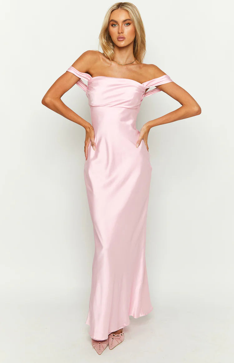 women's light pink off the shoulder dress for a festival Koa Linen Mini - US 14 Team it with silver heels and a clutch for a look that will make jaws drop OFF-SHOULDER BUSTIER MINI DRESS IN