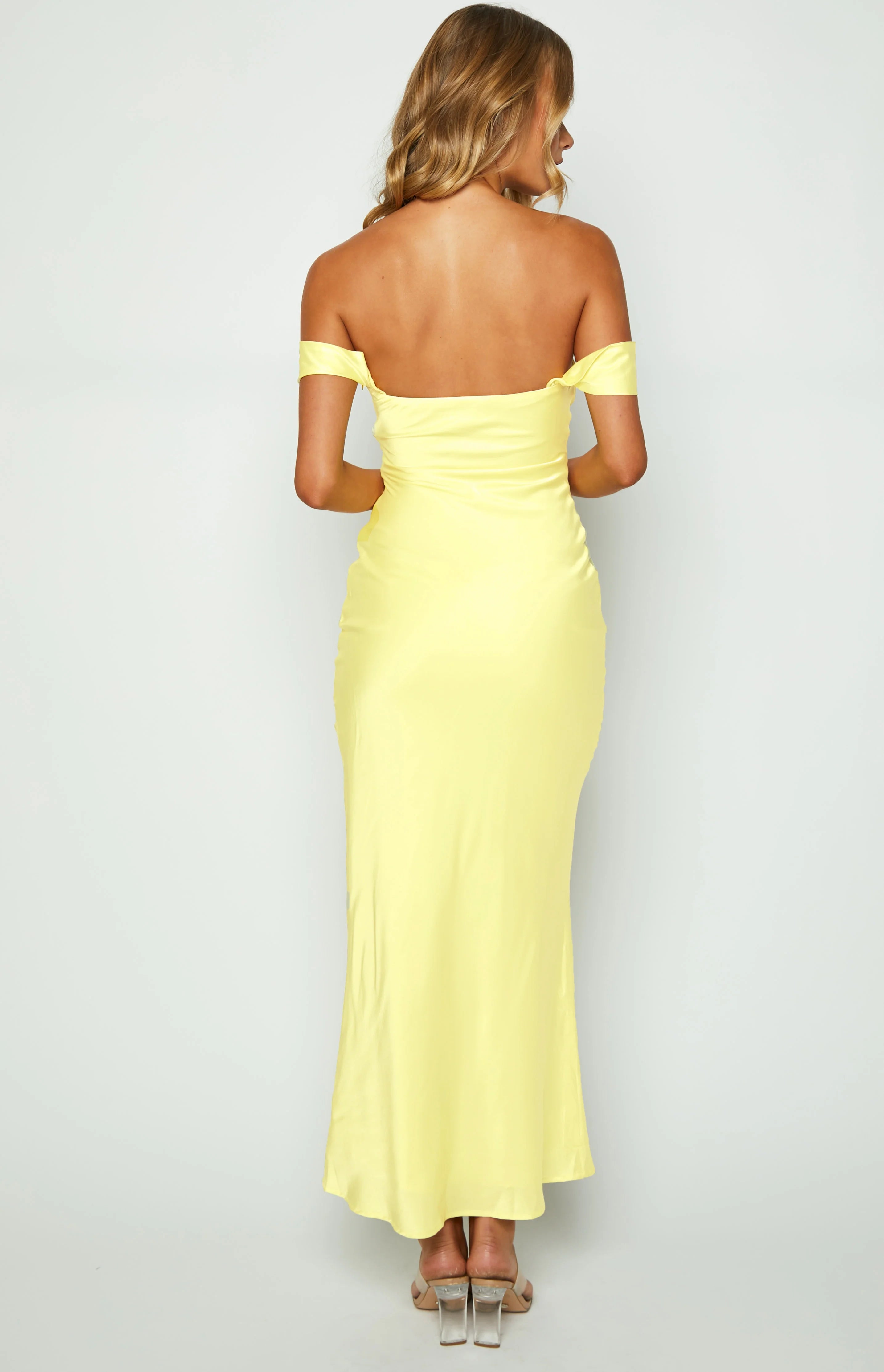 off shoulder maxi dress yellow Ella Light Yellow Off Shoulder Formal Maxi Dress - US 18
