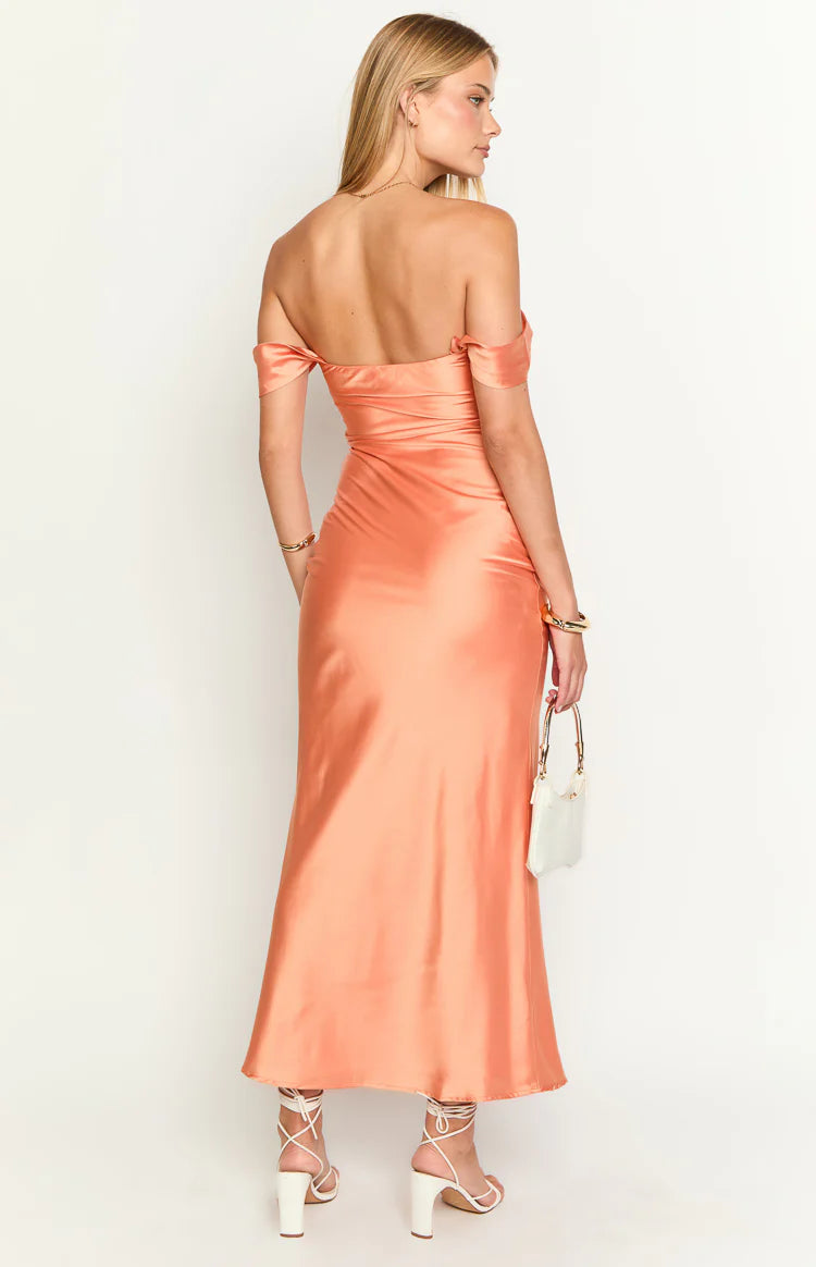 Ella Orange Off Shoulder Formal Dress | Beginning Boutique US Ella Orange Off Shoulder Formal Dress | Beginning Boutique US