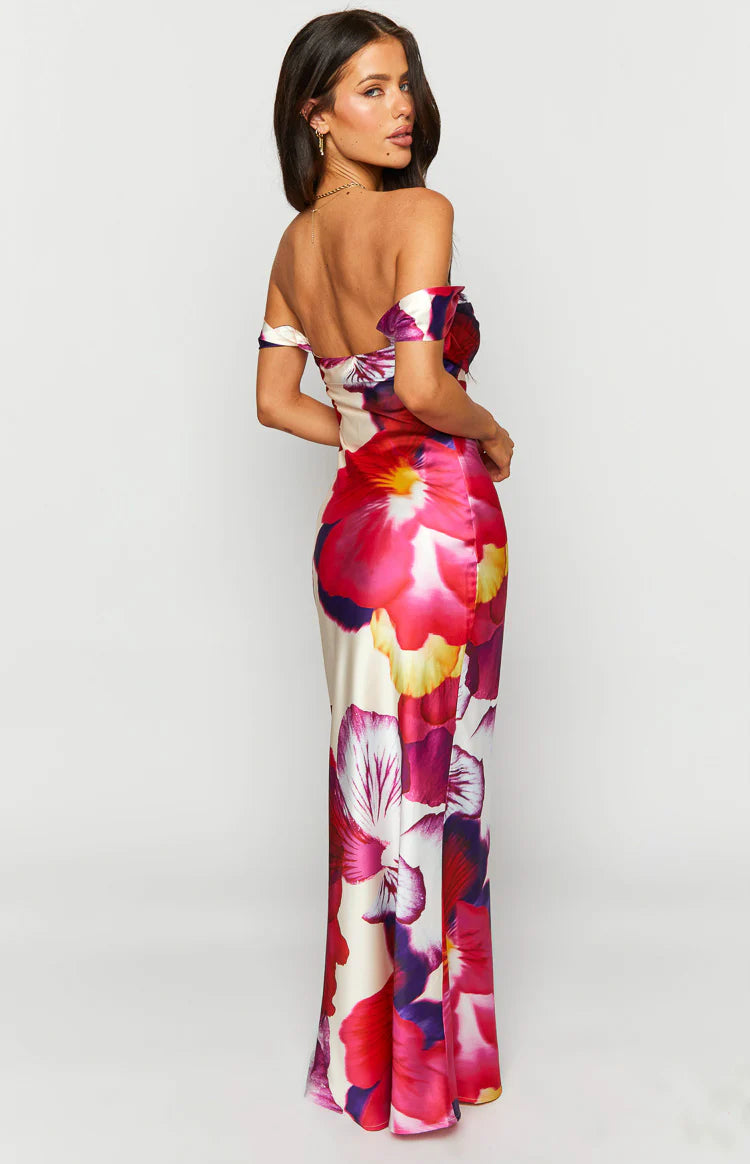 Ella Pink Floral Print Off Shoulder Formal Dress - US 2 | Beginning Boutique Exclusive Ella Pink Floral Print Off Shoulder Formal Dress - US 2 | Beginning Boutique Exclusive